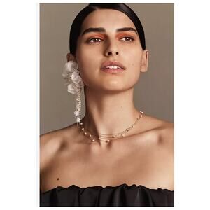 Anthropologie Pearl Beaded Flower Statement Earrings